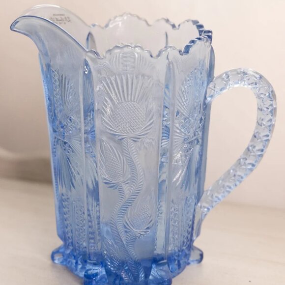 Vintage Medium LE Smith Blue Glass Thistle Pitcher - Picture 2 of 6